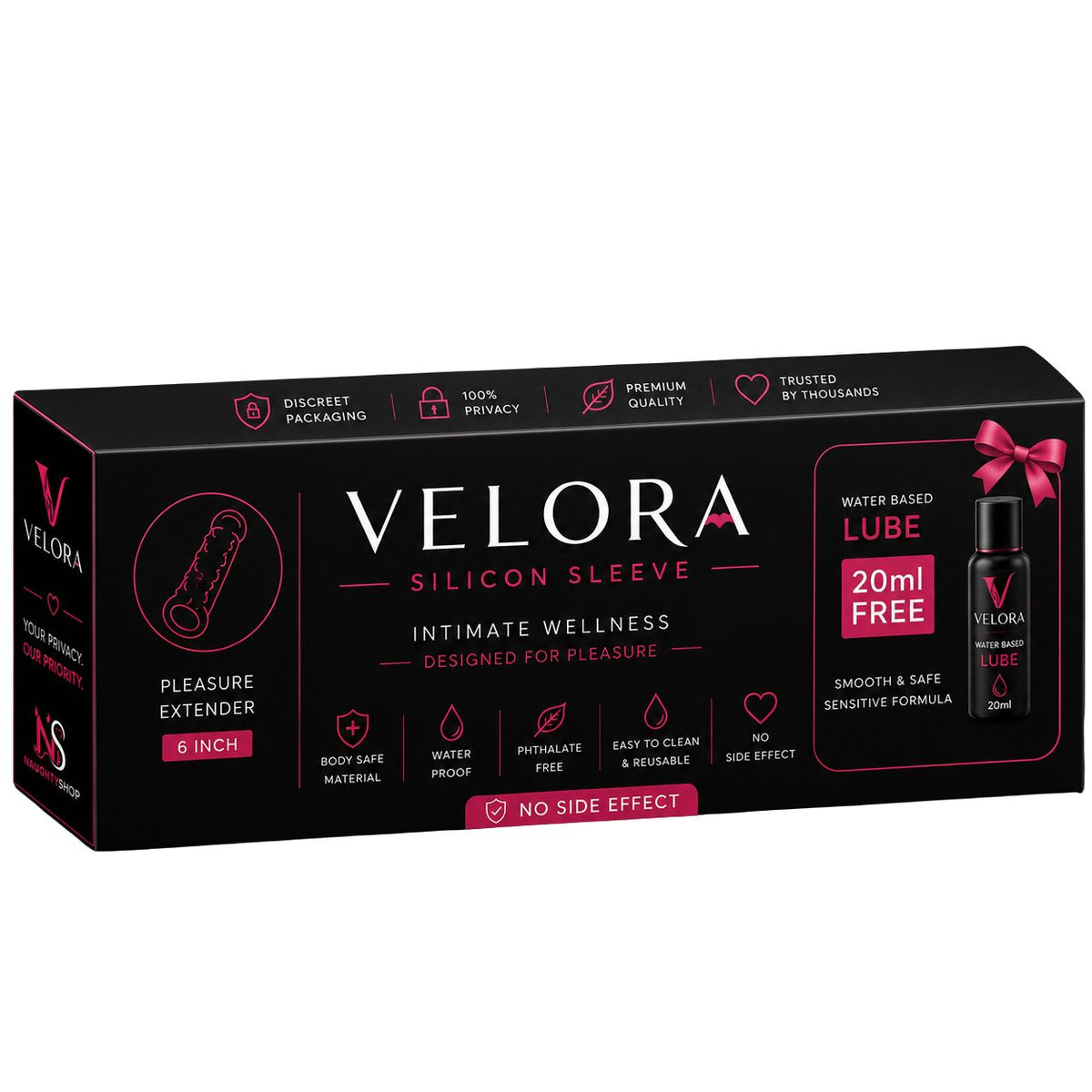 VELORA Premium Silicone Sleeve – 6 Inch Pleasure Extender with 20ml Water-Based Lube